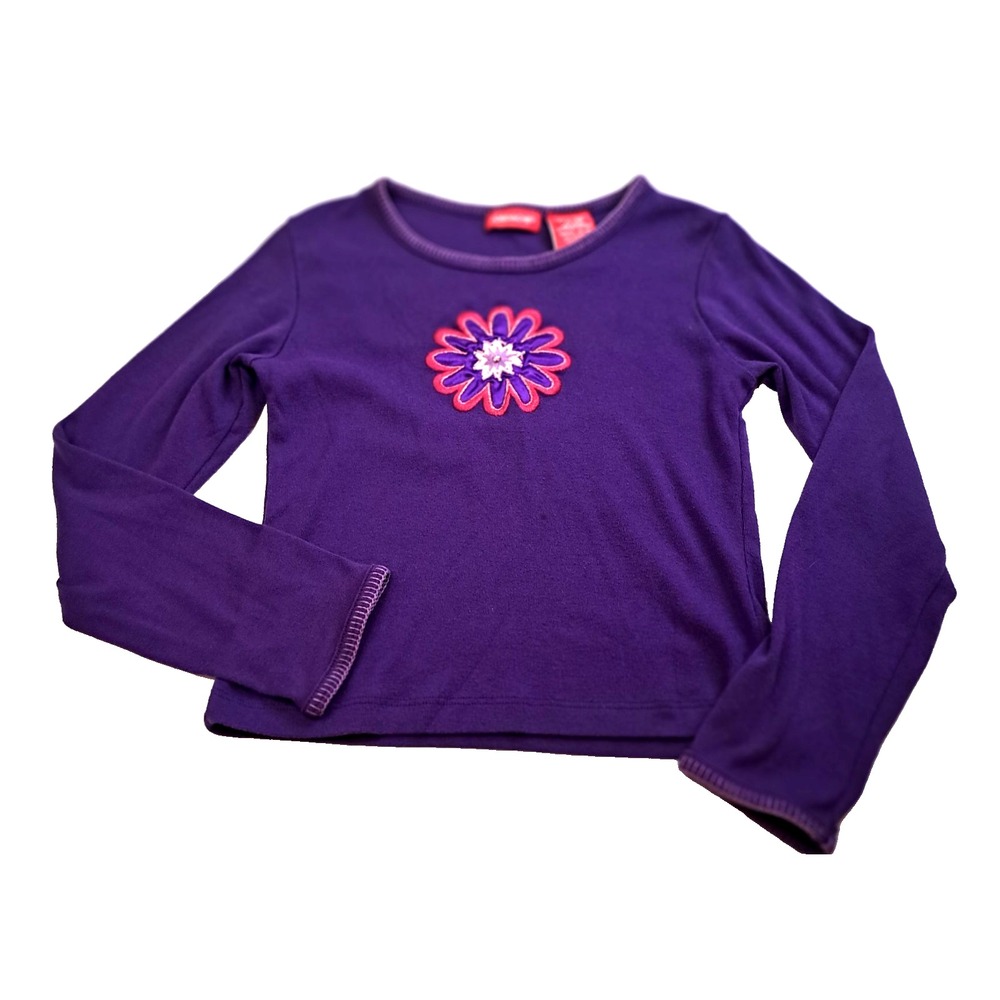 Vtg Jordache Girls 10-12 Shirt Long Sleeve Purple Embroidered Flower Preppy